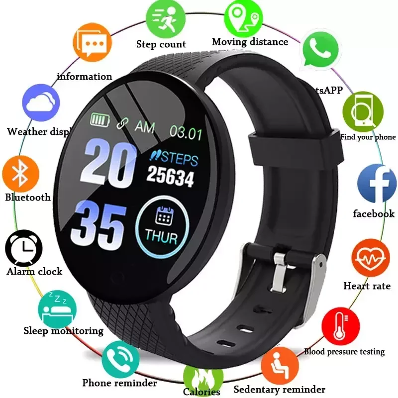 Wholesale D18 Smart Watch Round Screen Heart Rate Blood Pressure Monitor Sports Fitness Smart Watch Factory New 2021