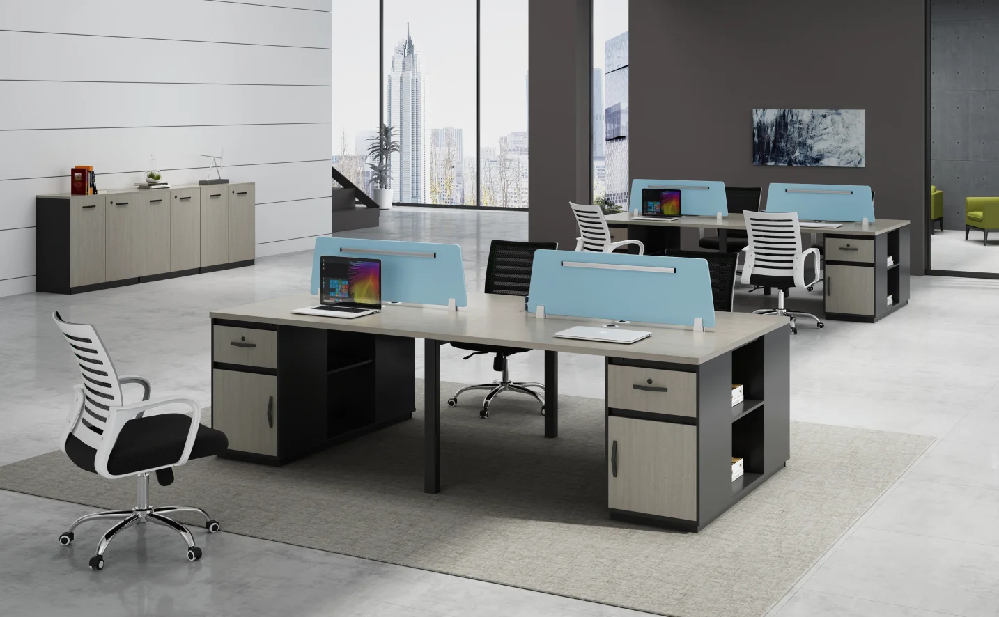 Cubicle Partition Flexible 4 Person Office Desk Modern Table Office Furniture