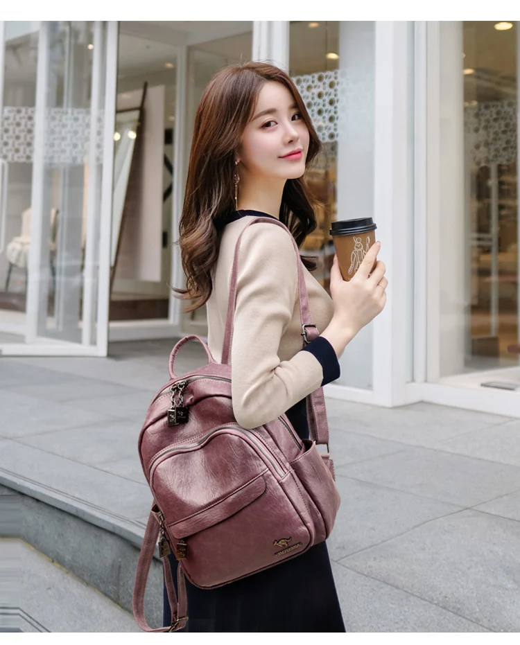 2024 new large-capacity ladies backpack Korean casual leather backpack