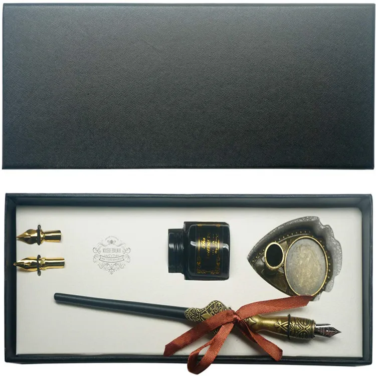 Calligraphy Dip Pen Set Handcrafted Dip Pen Writing Case Wooden Dip Pen Set with Ink &3 Nibs &Ink pen holder