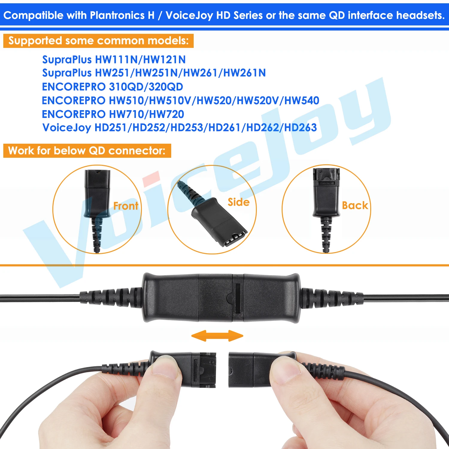 QD Adapter HIS Cable  Compatible with  Plantronics and VoiceJoy Headsets. Used for Avaya phone 1608, 1616, 9608, 9620 J139 J179