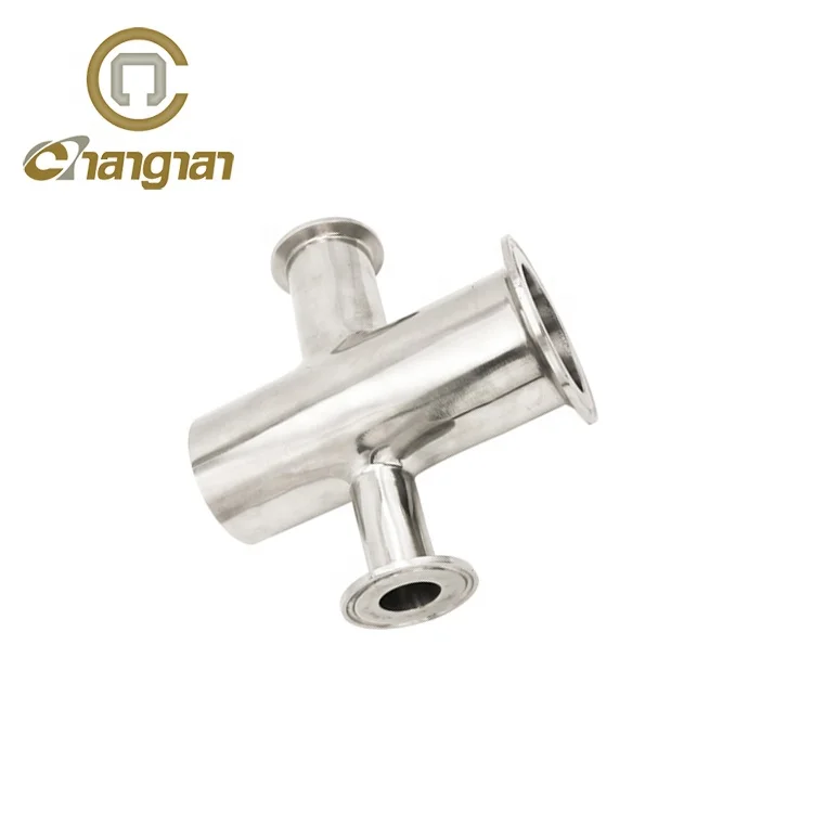 Beverage stainless steel pipe fittings 304 SMS reduce clamp cross