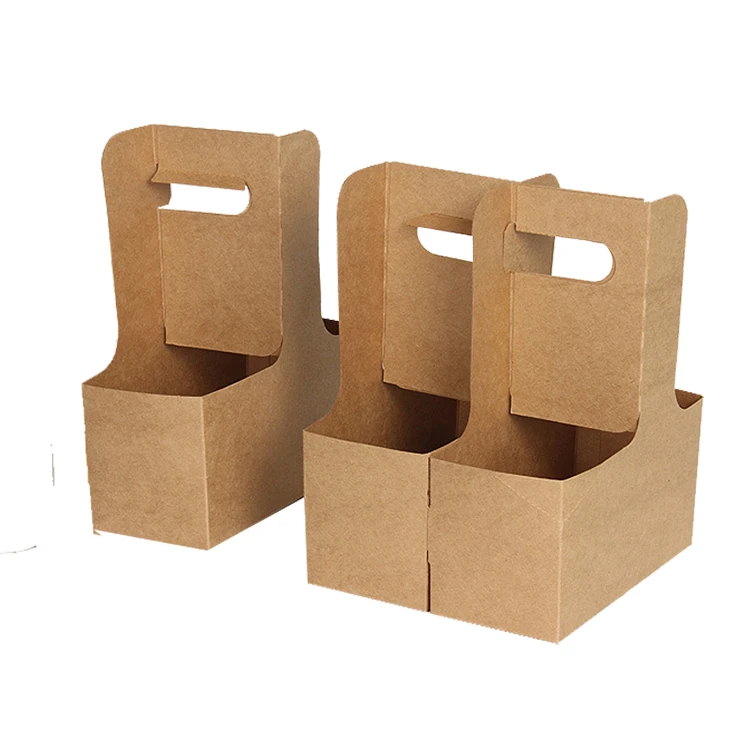 Экологически чистая одноразовая Крафтовая бумага с логотипом на заказ, подставки для кофейных стаканчиков, 2, 4, 6 упаковок, бумажный подстаканник с ручкой