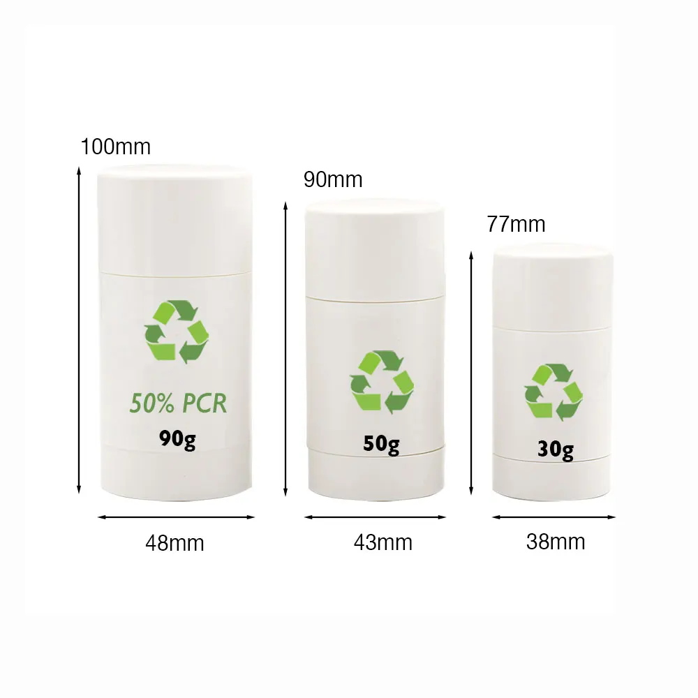 Eco Friendly Round Twist Up Deodorant Bottle Tube Packaging Empty PCR Plastic Black 30g 50g 75g 90g Deodorant Stick Container