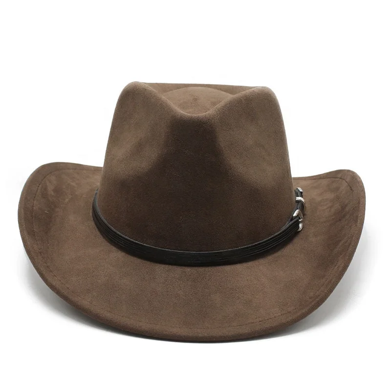 Custom Autumn Winter Vintage Solid Cowboy Roll Up Edge Panama Hat Men Women Classic Wide Brim Felt Fedora Hat with Belt Buckle