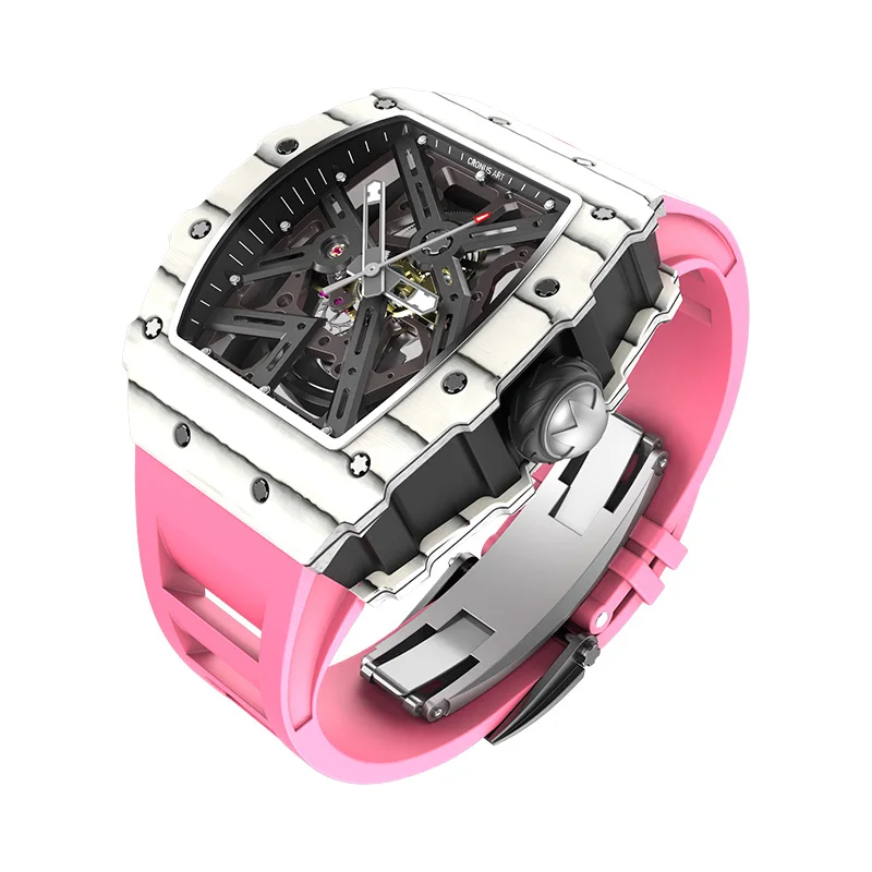 Classic Watch for men Pink 42mm carbon fiber Tonneau Holiday Gifts automatic wrist watch men hand watch