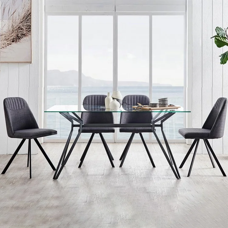 Competitive Price Home Furniture Nordic Antique Glass Top Dining Table Sets Luxury