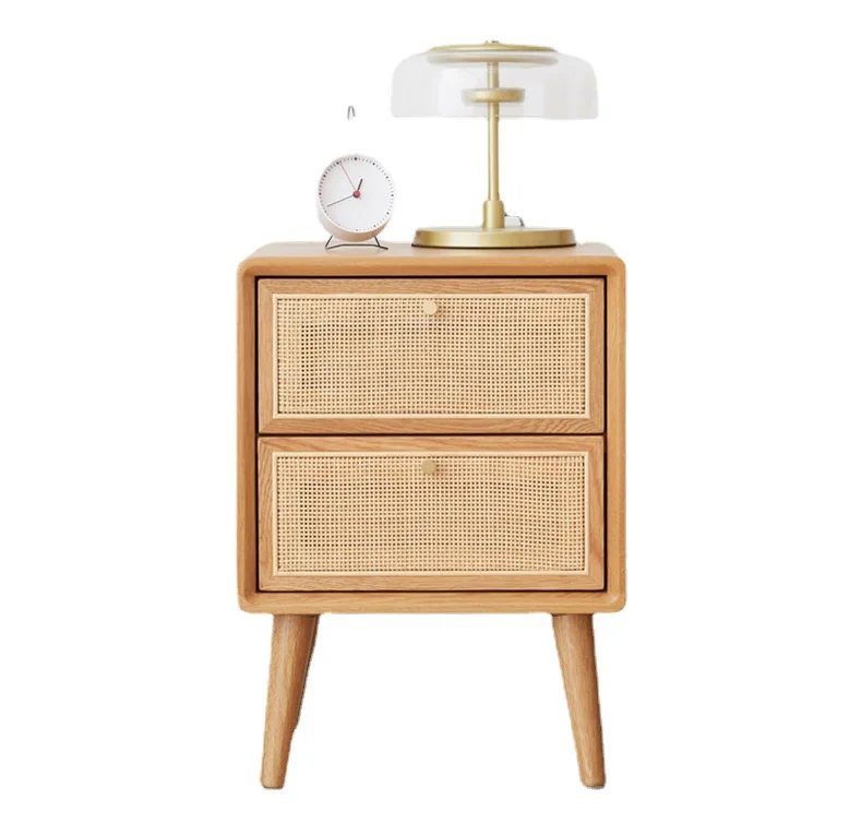 New hot selling low price solid wood bedside table sofa side cabinet rattan locker storage small cabinet furniture wholesale