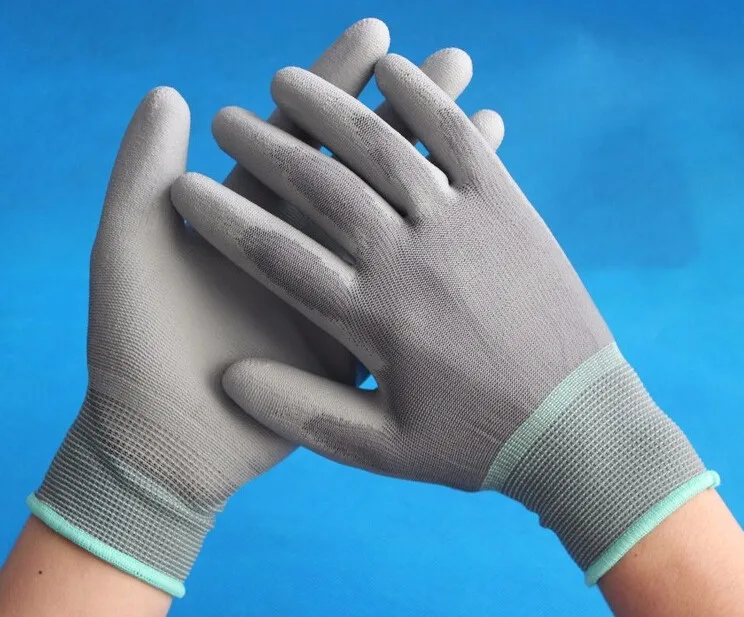 13g Polyester Knitted Black Pu Brown Coated Polyester Knitted Shell Pu Coated Safety Work Gloves Garden Gloves