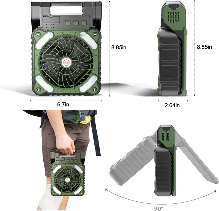 with Timer Floor Foldable Camping Fan Light with Solar Panel Portable with Led Lantern Solar Charging Mini Battery Fan