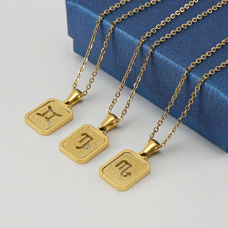 Necklace jewelry in bulk stainless steel customised square zodiac minimalist pendant gold necklace 18k