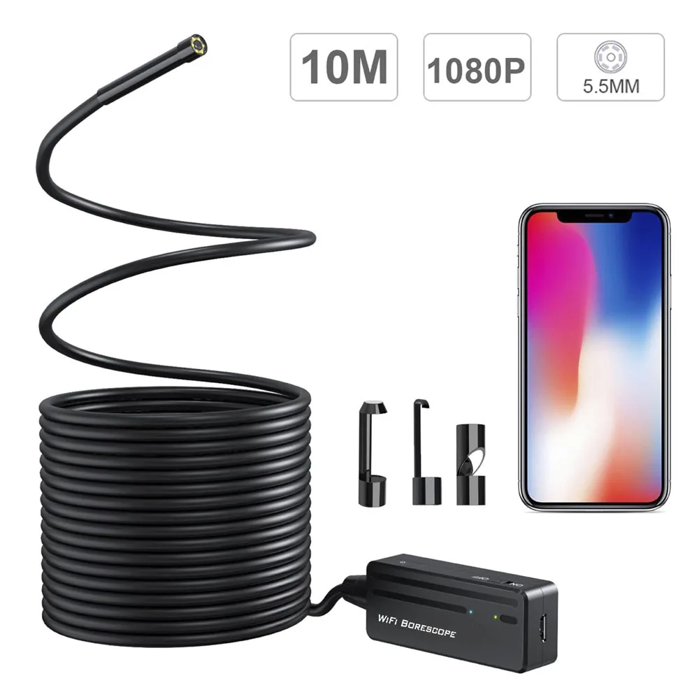 Wireless Endoscope, Semi-Rigid WiFi Borescope Inspection Camera 1080P 2.0 Megapixels HD Snake Camera IP68 Waterproof for Android