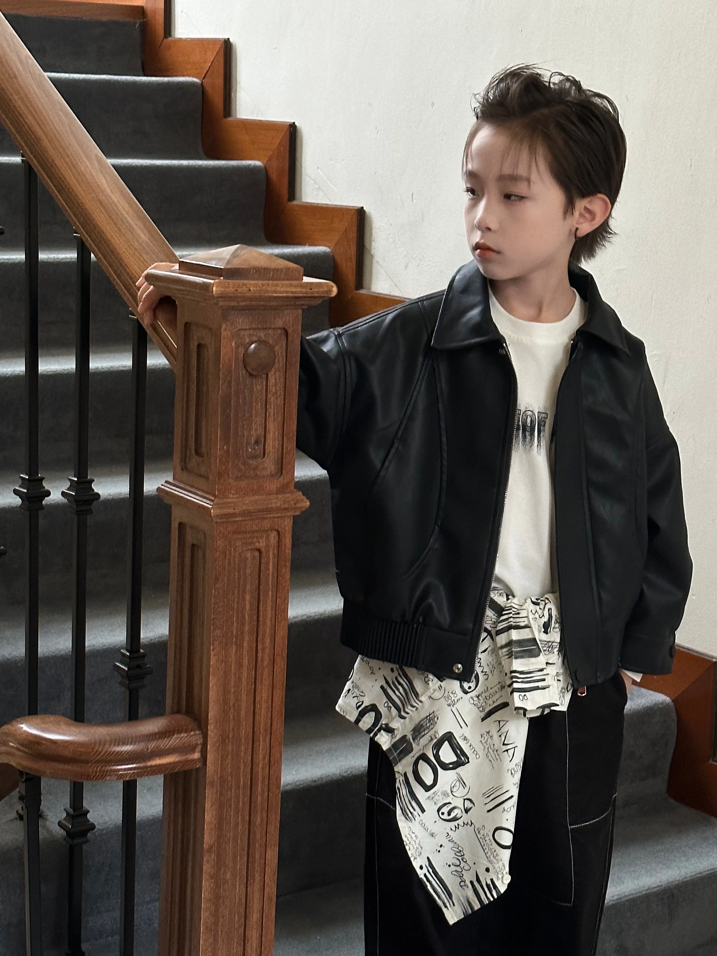 Autumn New Boys Black Jacket Children Windproof Clothes Leather Coats Jackets for 2-7 Years Kids