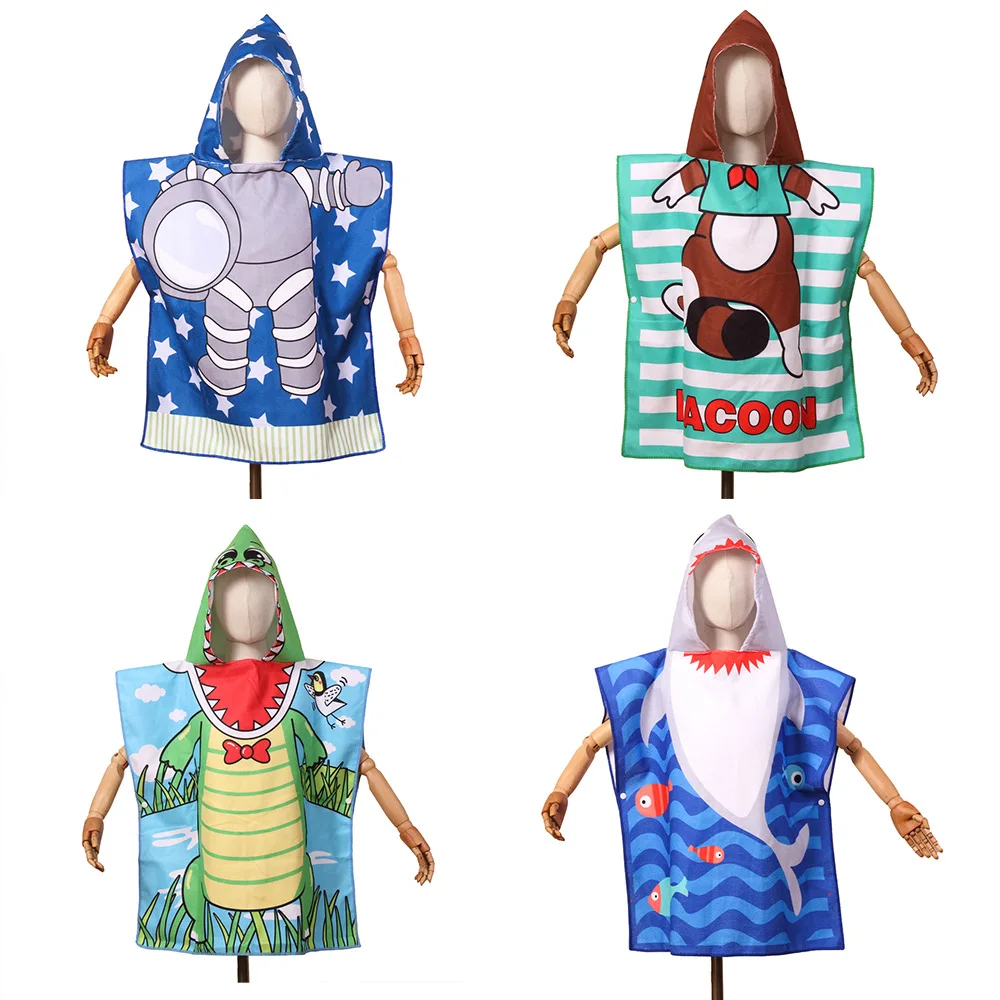 Custom Microfiber Solid Kid Chid Children Beach Sport Hooded Poncho Hoodie Surf Towel