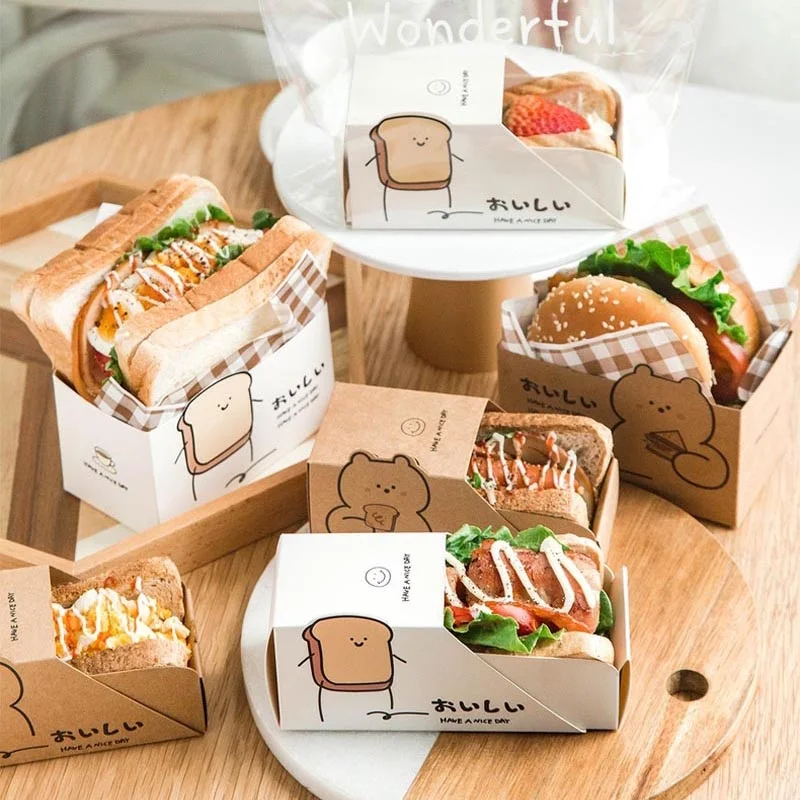 Colorful Food Grade Kraft Paper Cardboard Paper Takeaway Chicken Sandwich Food Packaging Box