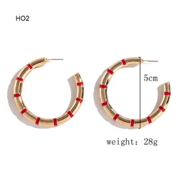 New vintage circle alloy oversized big hoop pearl gold plated earrings C-shaped geometric metal earrings for women hoop mix