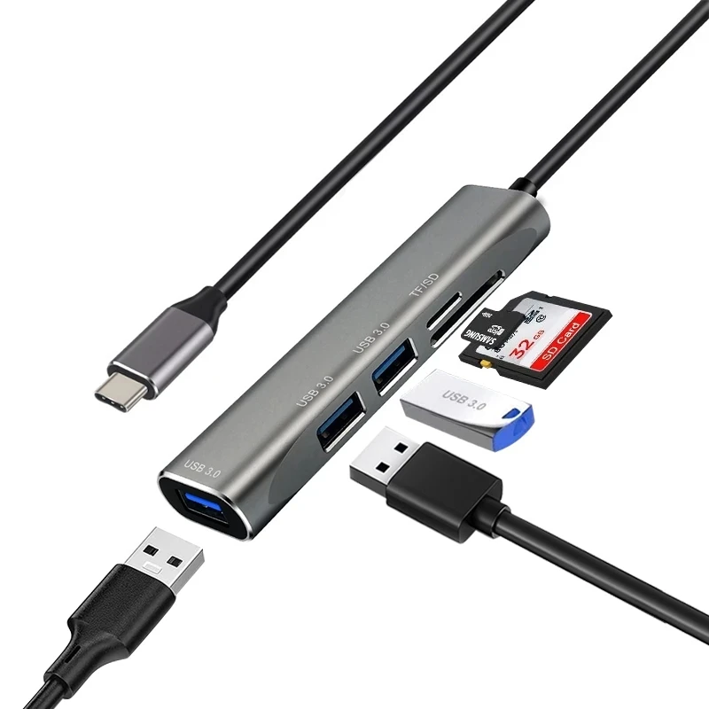 USB 3.0 adapter HUB base 5in1 5Gbps transmission rate compatible with mainstream devices for MacBook USB C splitter