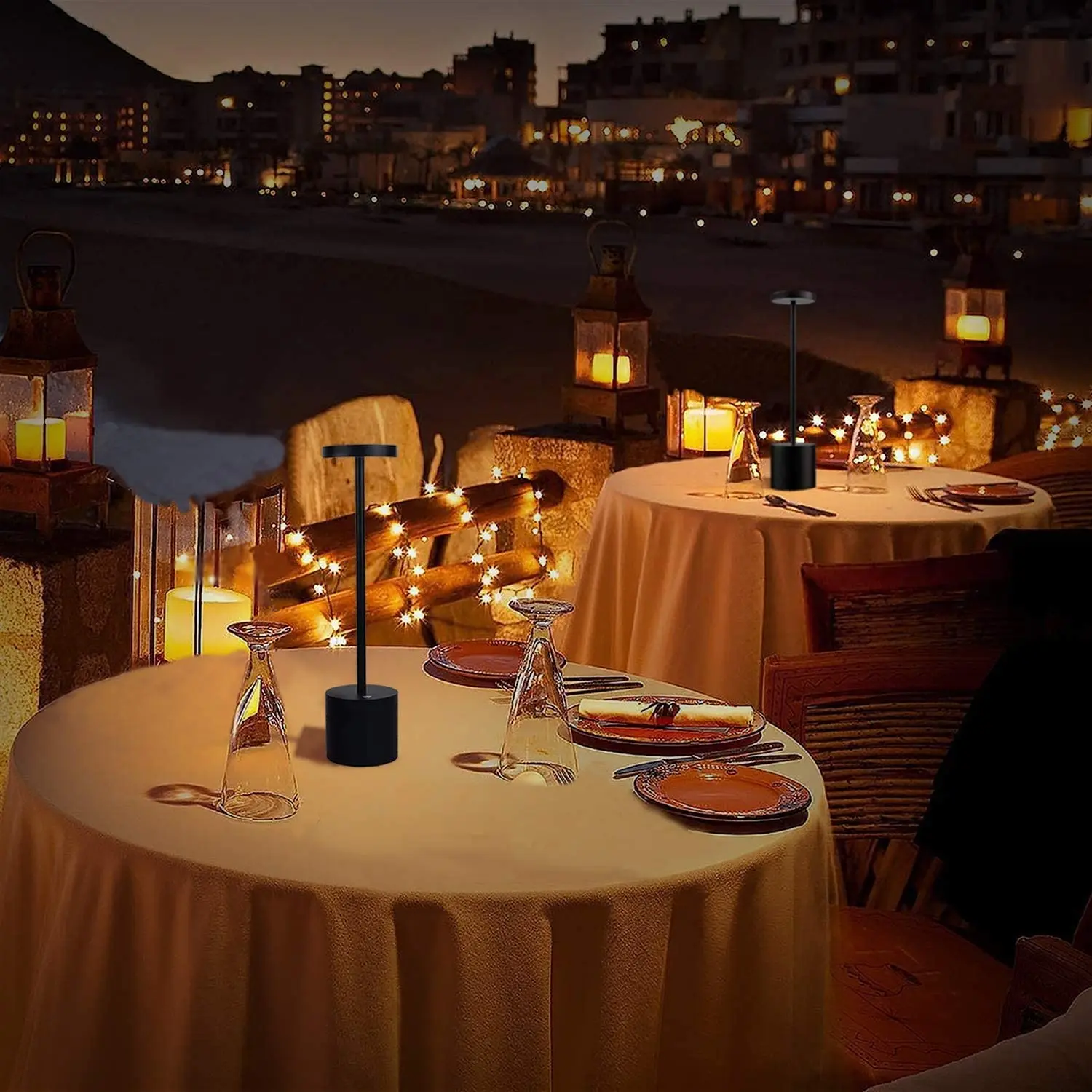 Hotel Style Energy Saving brass table lamp USB Rechargeable Battery LED Cordless Restaurant Table Lamp For Dinner