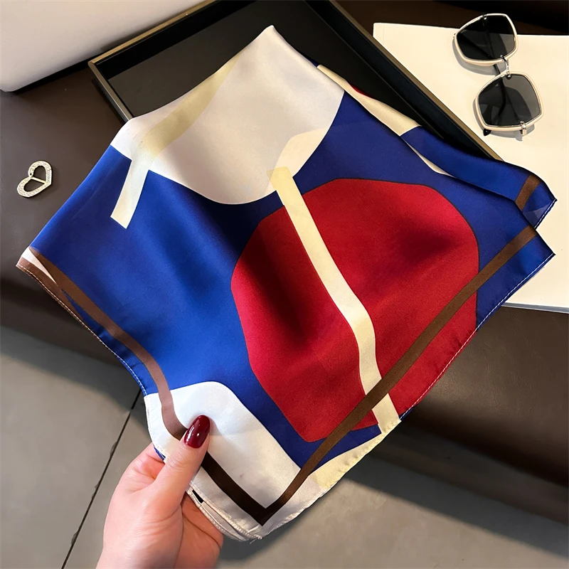 Luxury  70CM Silk Satin Hair Scarf for Women 2024 Design  Fashion Spring Neckerchief Shawl Wraps Foulard Print Neck Tie Echarpe
