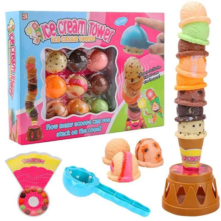 Plastic Ice Cream Toys for Girls Kids Ice Cream Tower Balancing Game Set