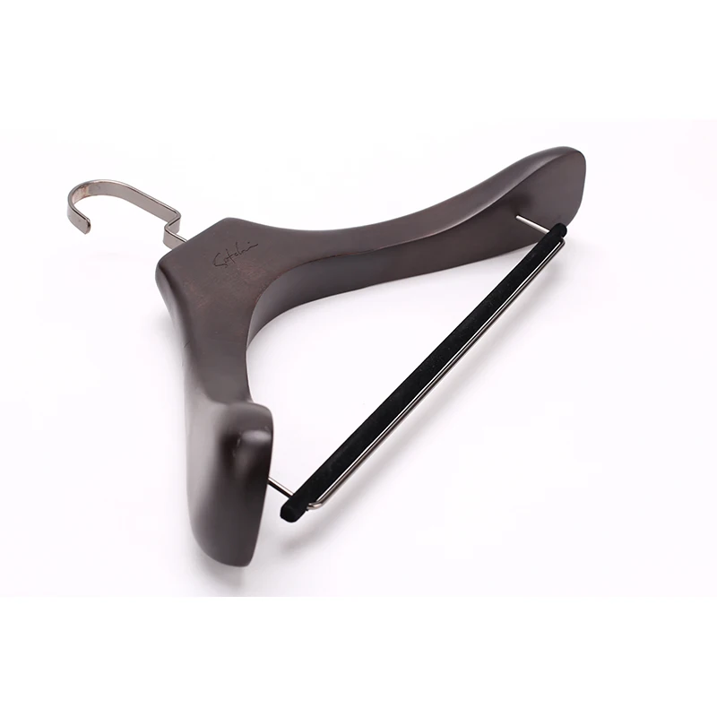 PREMIUM QUALITY CUSTOMIZATION LOGO WALNUT COLOR SUIT HANGERS WITH VELVET COVERED NON-SLIP BAR and EXTRA WIDE SHOULDER