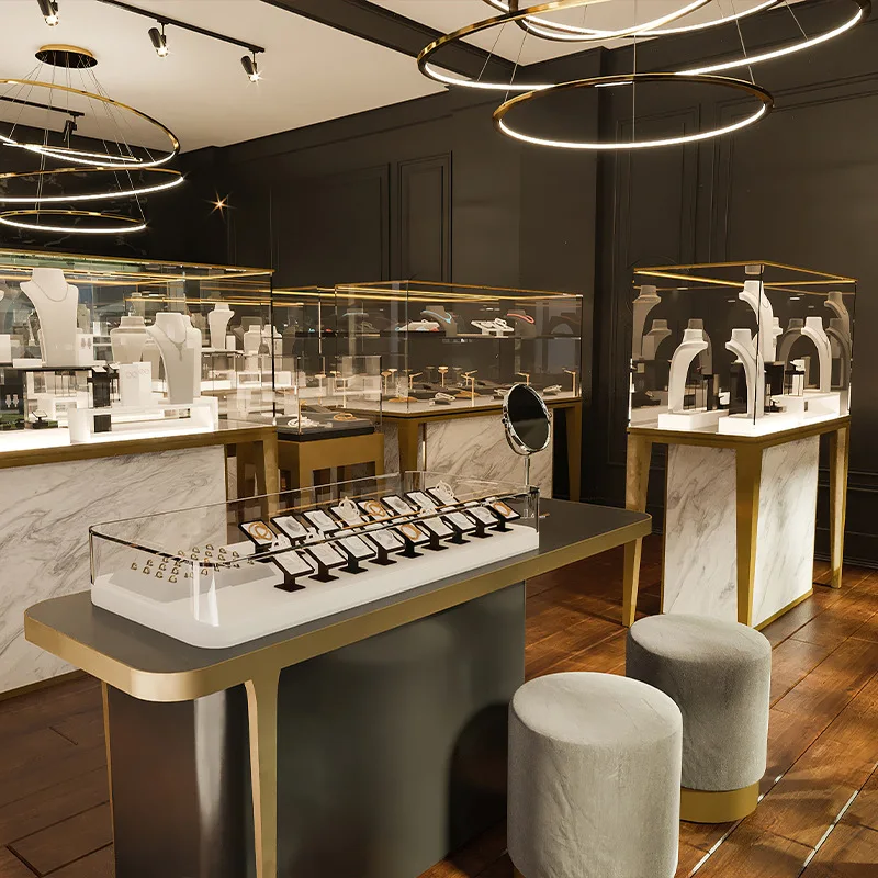 Customized Jewelry Store Display Furniture Diamond Mall Design Glass Jewelry Counter Showcase