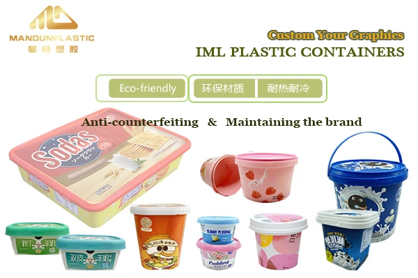 Food Grade Custom logo IML Printing 1200ml PP Plastic Food Bucket Container with Handle