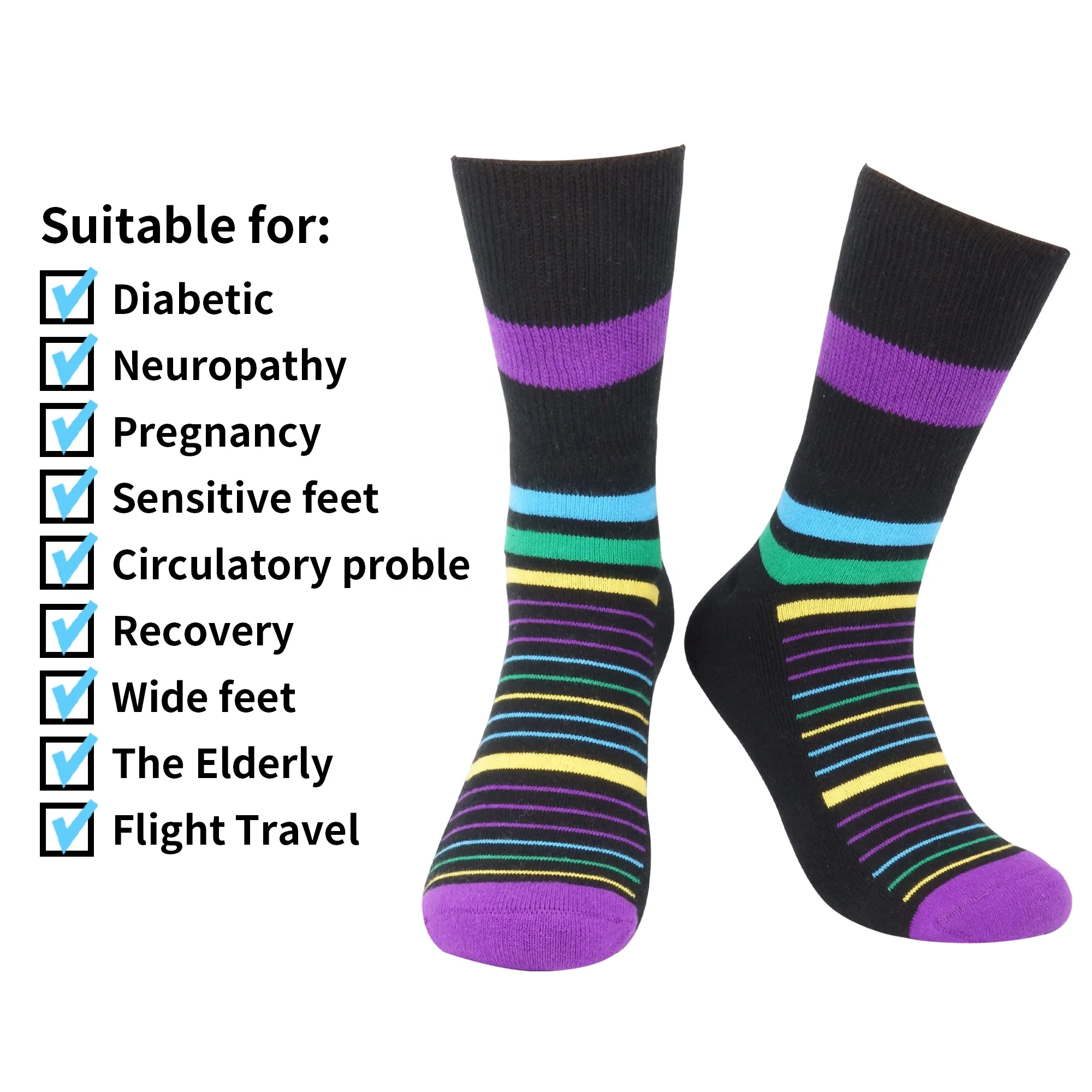 Custom Non-binding Loose Unisex Crew Socks Breathable Seamless Diabetic Socks Medical Socks