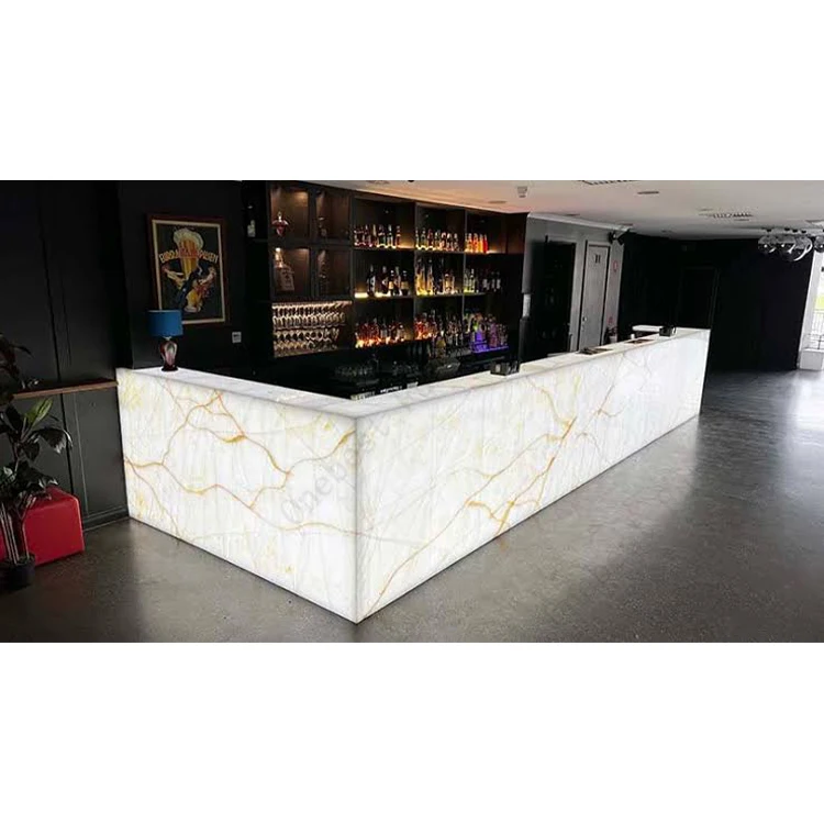 LED Translucent Stone Lobby Counter Hotel Modern Counter Desk Reception