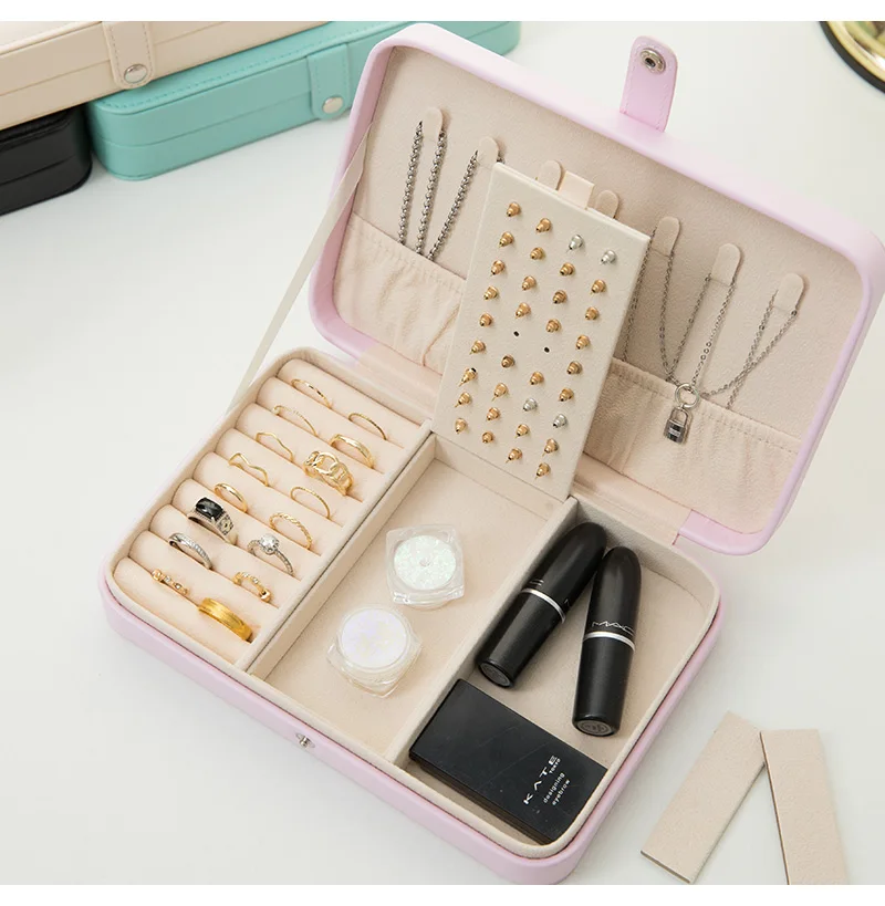 Custom Logo Round Velvet White Pink Travel Jewellery Organizer Mirror Storage Jewelry Box Case