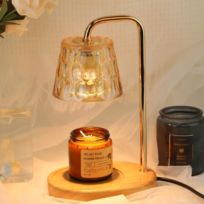 2024 Wholesale Hot Modern Wood Base Candle Wax Warmer Lamp Adjustable Switch Dimmer Electric Scented for Indoor
