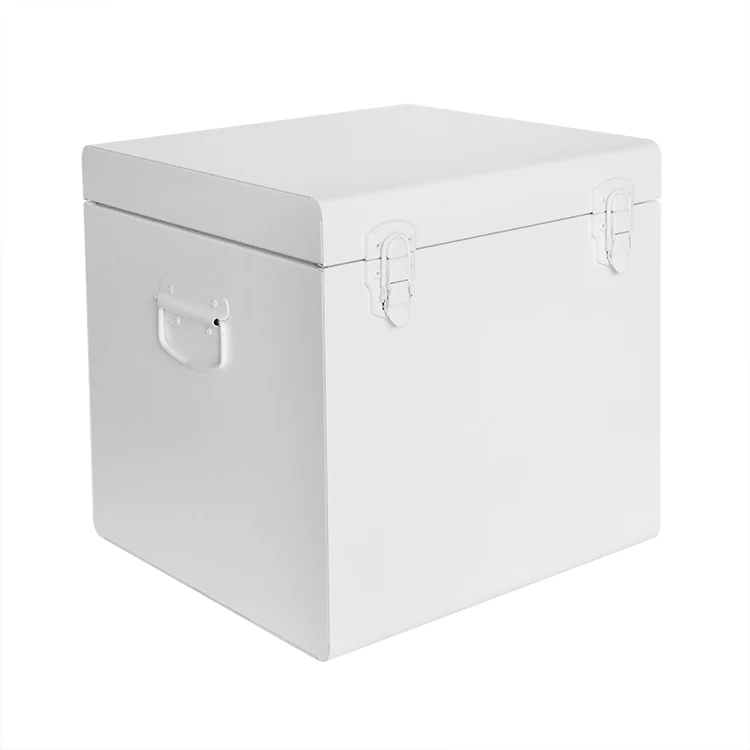 Custom large long trunk coffee table White set of 3 metal handles trunk box decor storage metal trunks