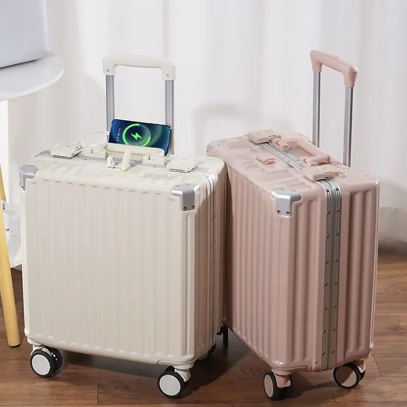 Алюминиевая рама 18-дюймовый чемодан с твердым корпусом USB-зарядкой подстаканник для защиты от столкновений дорожная тележка посадочный багаж