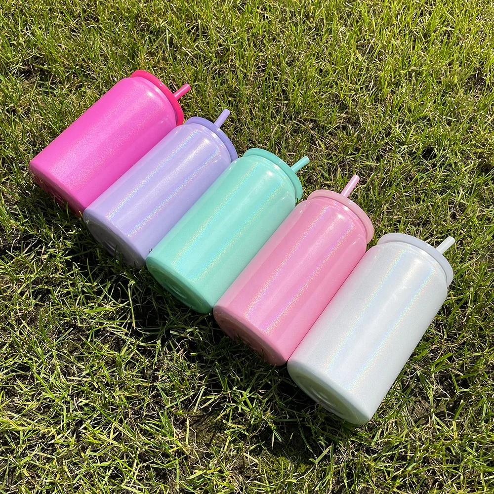 metal double walled vacuum insulated shimmer sublimation 16oz stainless steel can tumbler for travel