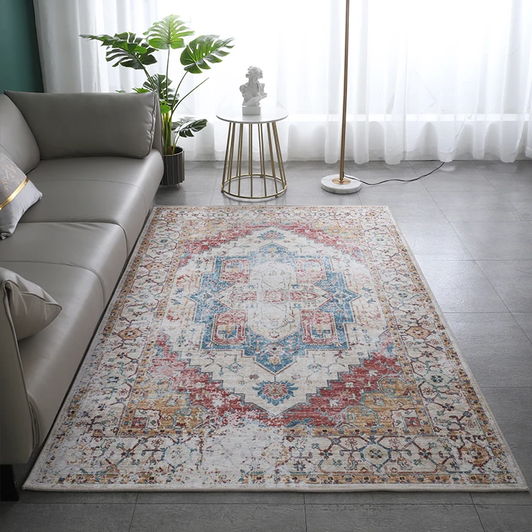 hot selling bohemian style distressed carpet 3d transfer printing carpet easy-care sofa living room floor rugs