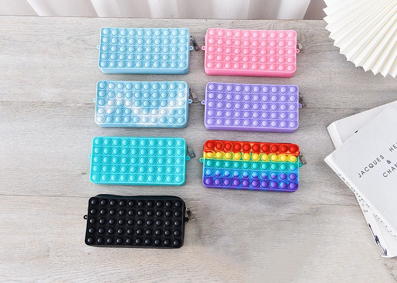 sensory silicon push pop pencil case for fidget bubble school bag