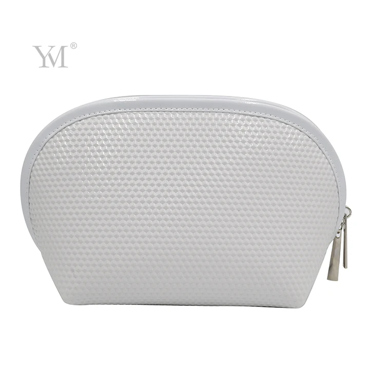 Wholesale white hexagon pattern glossy pvc leather organizer makeup pouch private label cosmetic bag