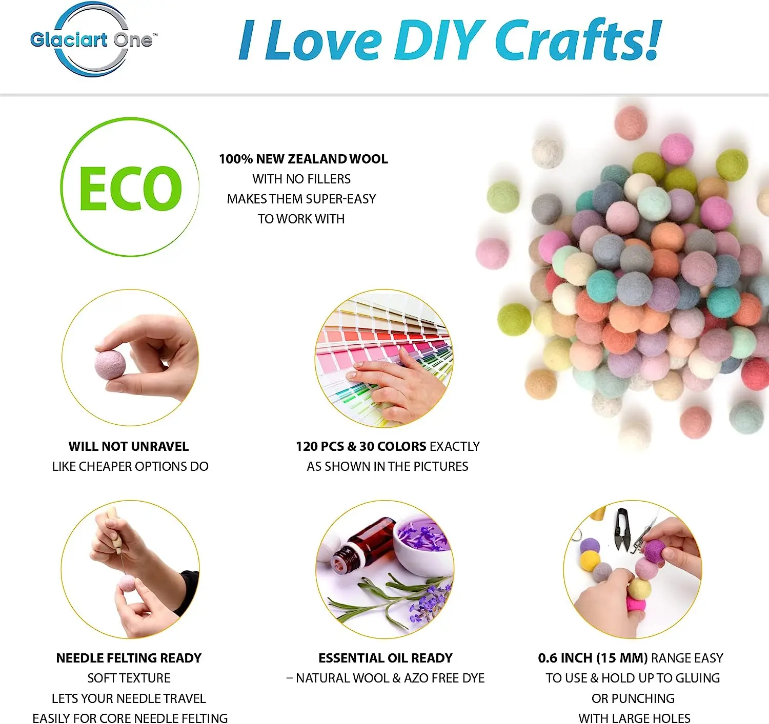 handmade pastel colorful 1.5cm small puff felt pom poms nepal wool felt balls for wool crafts baby shower decoration