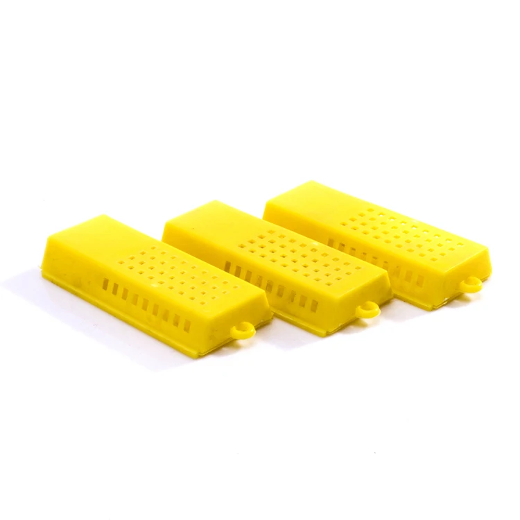 Yellow plastic bee queen cage for beekeeping equipment