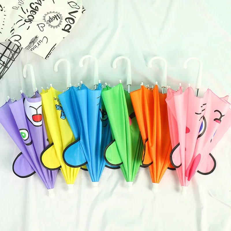 Hot Selling Cute Cartoon 3D Ear Kids Umbrella Candy Color Waterproof Mini Straight Umbrellas for 1-3 Years Old Children Gifts