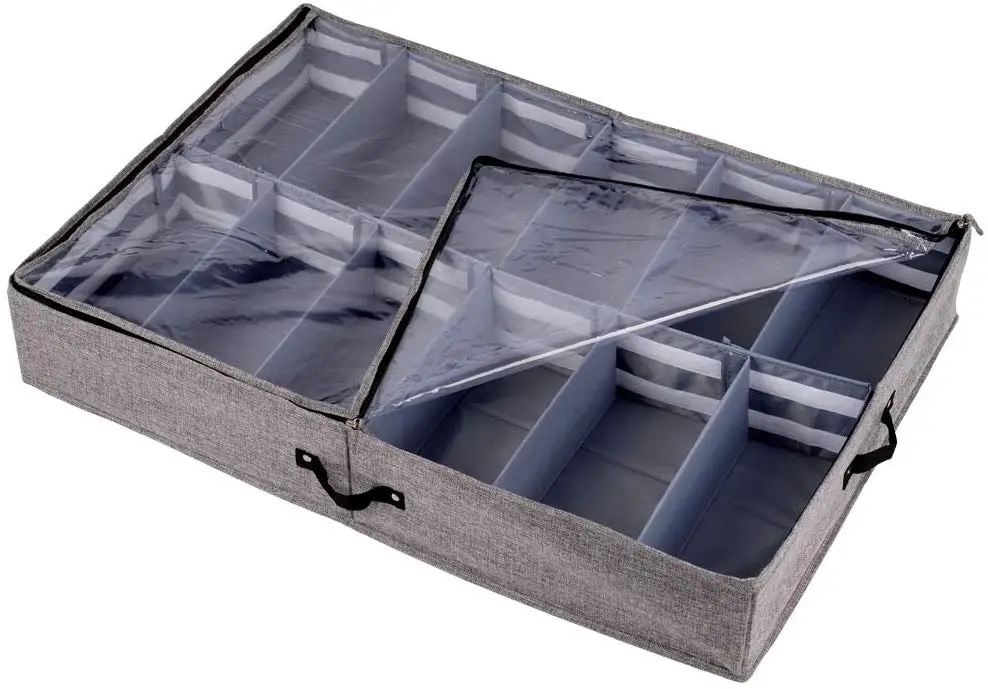 
24 Pairs Adjustable Dividers Underbed Shoes Box Under Bed Shoe Storage Organizer 