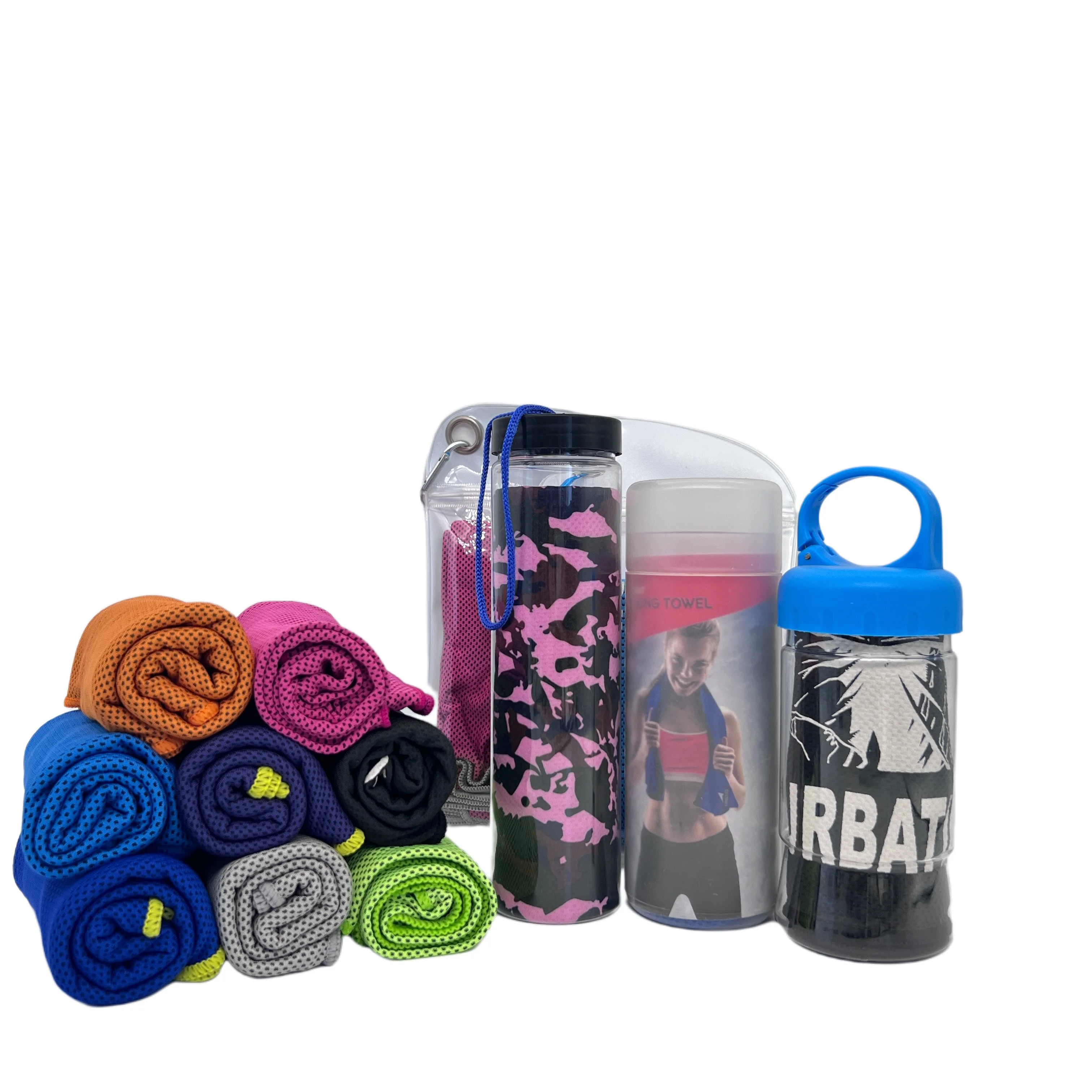 Custom Logo Quick Dry Absorbent Colorful Sports Gym  Microfiber ice cool towel with pvc bag packing