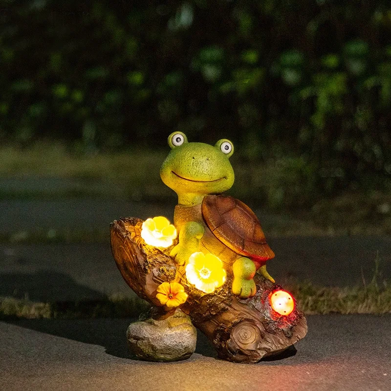 Tortoise solar energy outdoor resin crafts garden ornaments cartoon animal decorations kids gift powered decorative led lights