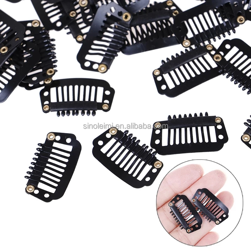 2.8cm U/Wire Shape Clips Black Wig Combs Hair Clips For Weave Extensions Metal Rubber Wig Clips For Hair Extensions