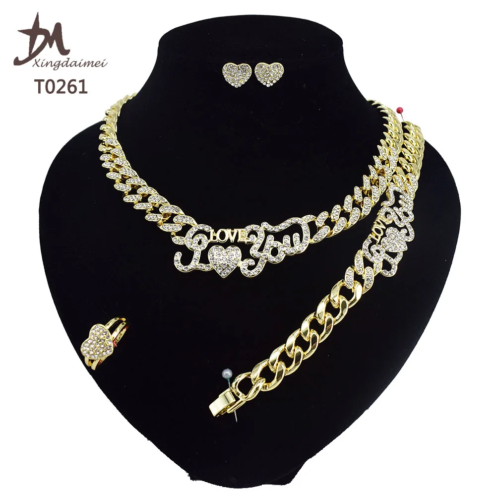 T0261 Оптовая Продажа Модные женские 18K позолоченные 4 шт i love you комплект ювелирных изделий