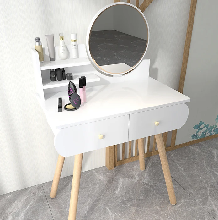 Led Luminous Queen Makeup Table Dresser Table With Mirror Stool And Storage Drawers Set/