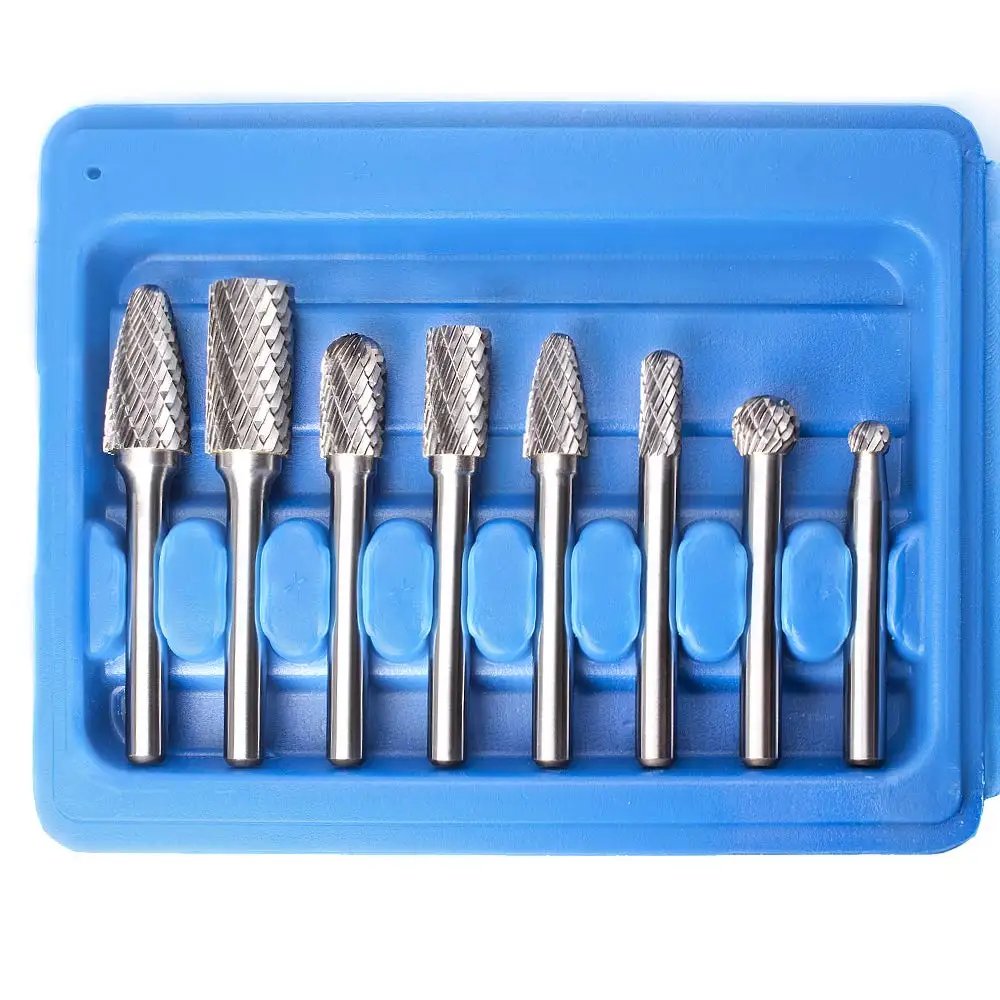 FK Tool 90degrees Tungsten Carbide Rotary Electric Burr Die Drills Grinder Blank Bit Set (8pcs)