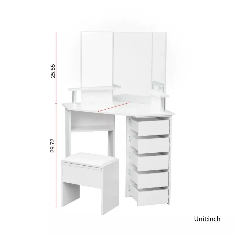Угловой туалетный столик макияж стол с складывающийся втрое зеркало и 5 вращающиеся большой емкости столик/деревянный