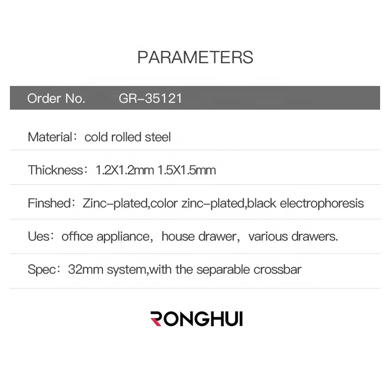Furniture Hardware 2-Fold  Cabinet Channel Track 35mm Ball Bearing Drawer Slides