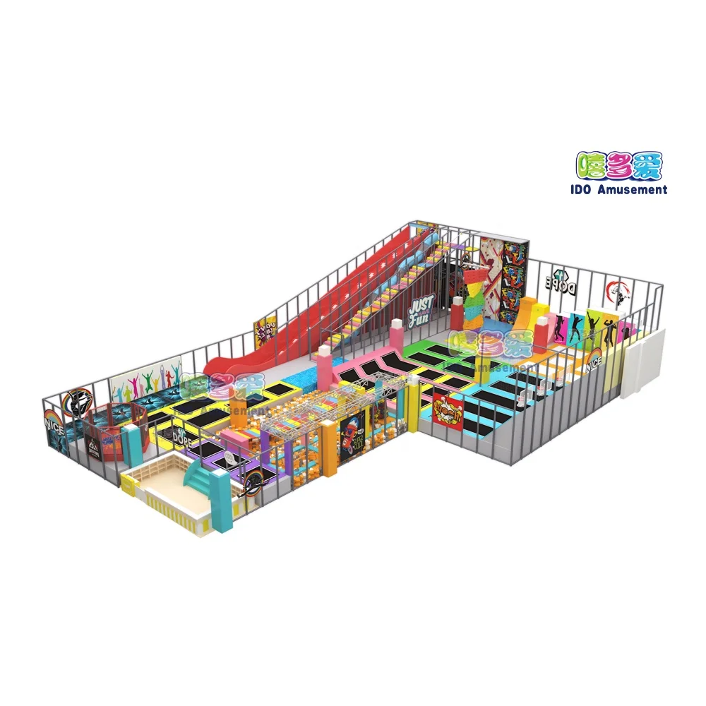 Customized Commercial Indoor Playground Fitness Bungee Bed with Slide Ninja Course Foam Pit for Children Latest Trampoline Park